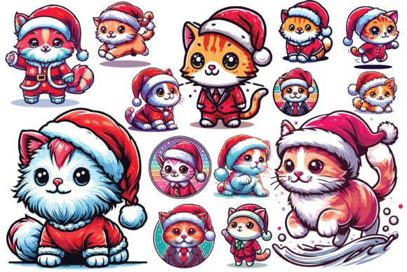 14 X Cat Wearing Christmas Hat Bundle