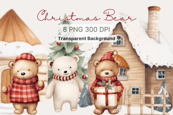 Christmas Bear Watercolor Sublimation