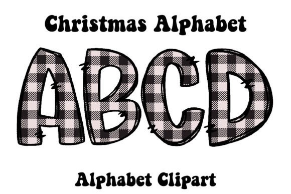 Christmas Buffalo Plaid Alphabet Doodle Illustrations