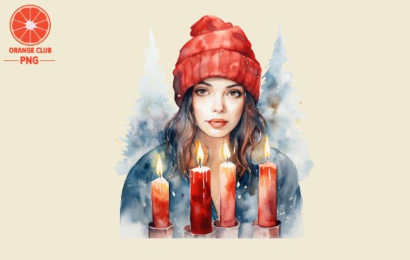 Christmas Candles with Girl Watercolor 2 Illustrations Review