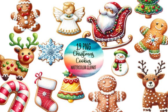 Christmas Cookies Clipart, Watercolor