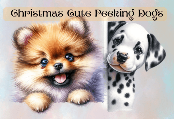Christmas Cute Peeking Dogs Clipart No 1 Illustrations