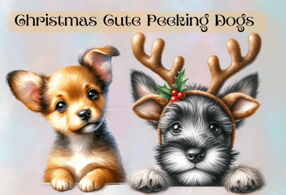 Christmas Cute Peeking Dogs Clipart No 8 Illustrations
