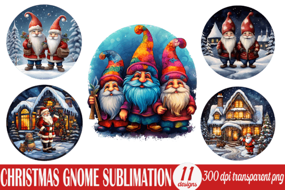 Christmas Gnome Round Png Sublimation in Illustrations
