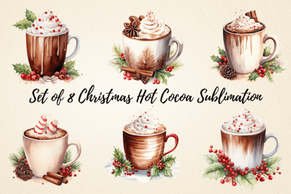Christmas Hot Cocoa Sublimation Bundle Illustrations