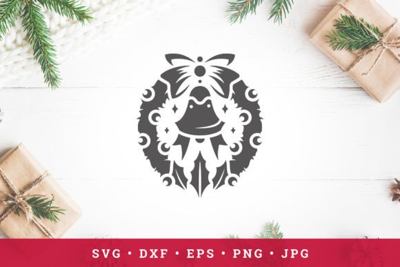 Christmas Wreath with Bell and Bow Illustrations