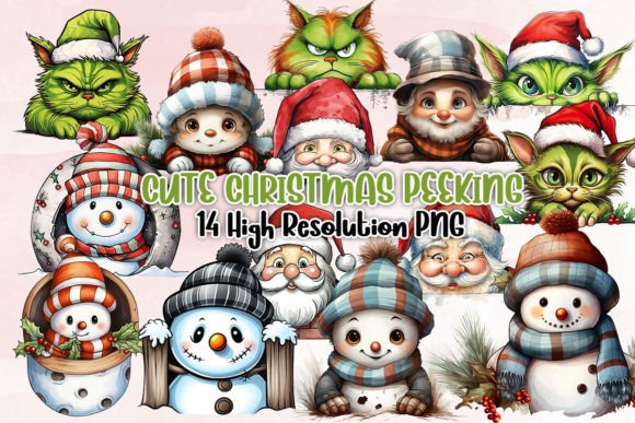 Cute Christmas Peeking Clipart PNG for Illustrations