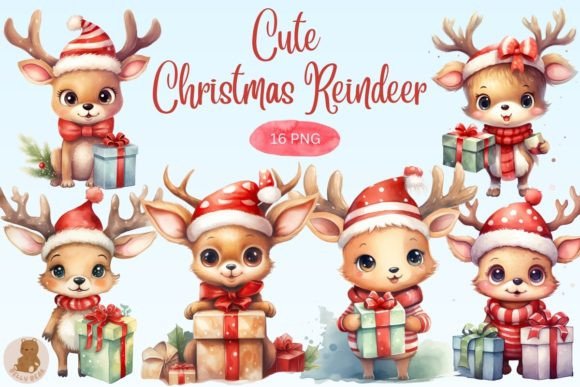 Cute Christmas Reindeer Bundle Illustrations Review