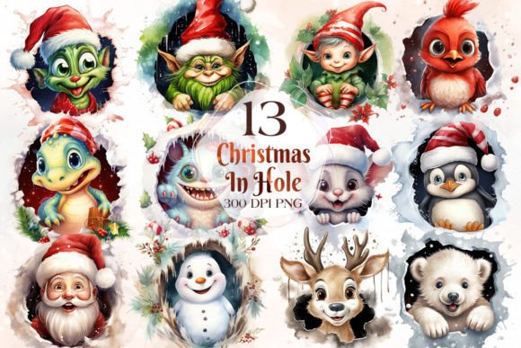 Funny Christmas Inside Hole Clipart for Modern Illustrations