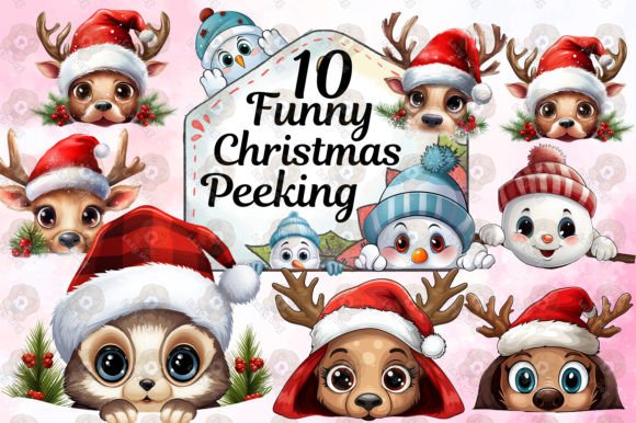 Funny Christmas Peeking Clipart PNG Collection for Illustrations