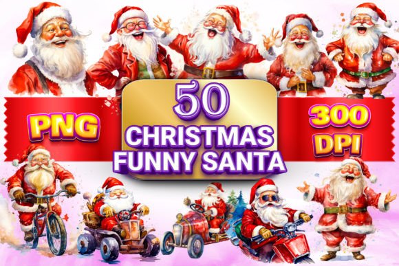 Funny Christmas Santa Clipart Bundle for Illustrations