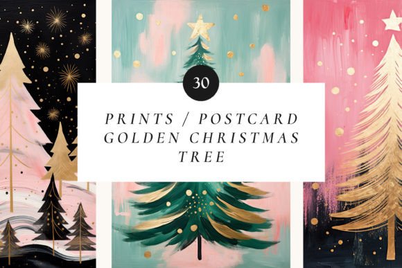 Golden Christmas Tree Illustration for Crafters