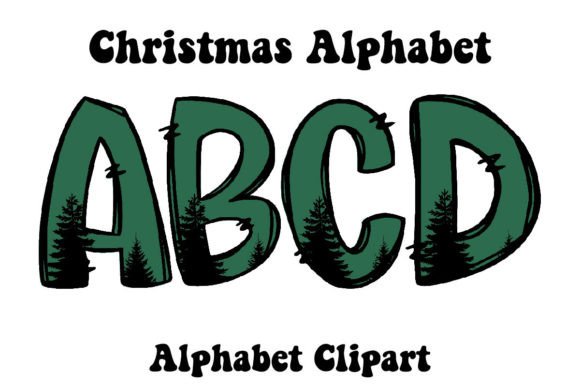 Green Christmas Tree Alphabet Doodle for Illustrations