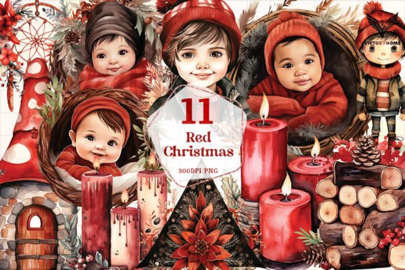Red Christmas Sublimation Clipart PNG for Illustrations