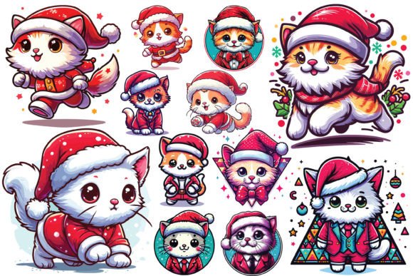 Reviewing 12 X Cat Wearing Christmas Hat Bundle Illustrations for Brand Use