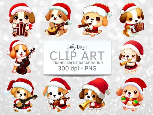 Santa Puppies at Christmas Clipart for Illustrations and Blog Graphics