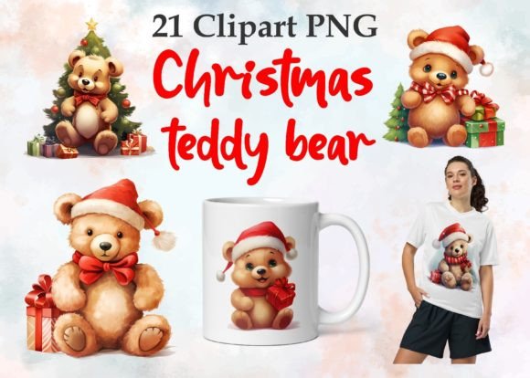 Set of Christmas Cute Teddy Bears Png: Premium Illustrations for Holiday Crafts