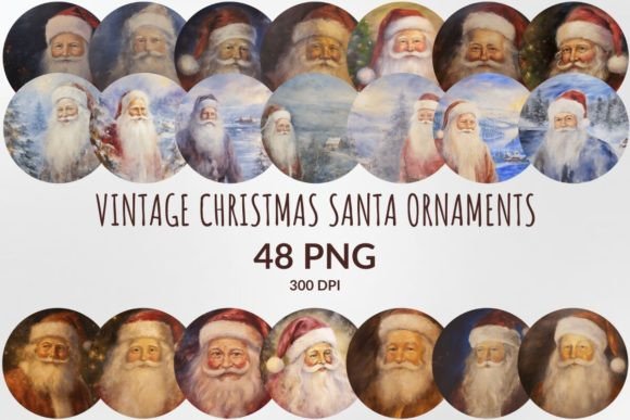 Vintage Christmas Santa Ornaments Bundle for Illustrations