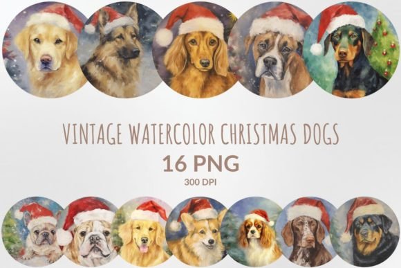 Watercolor Christmas Dogs Sublimation: Festive Illustrations for Makers