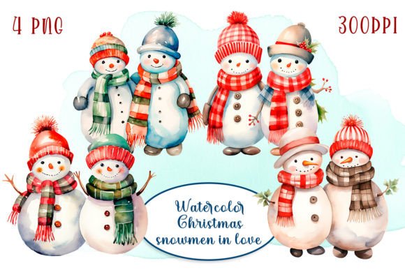 Watercolor Christmas Snowmen in Love: Illustrations for Crafters