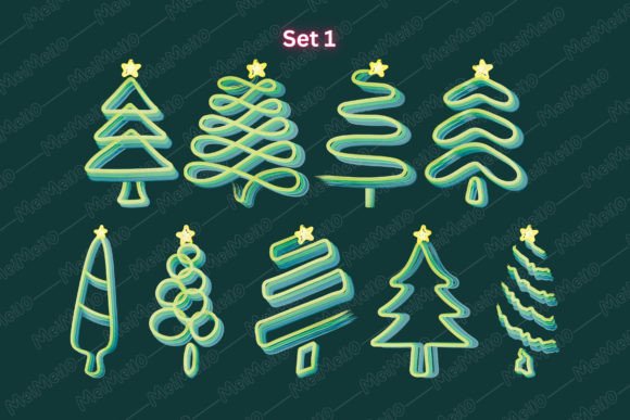 Watercolor Line Christmas Tree Drawing